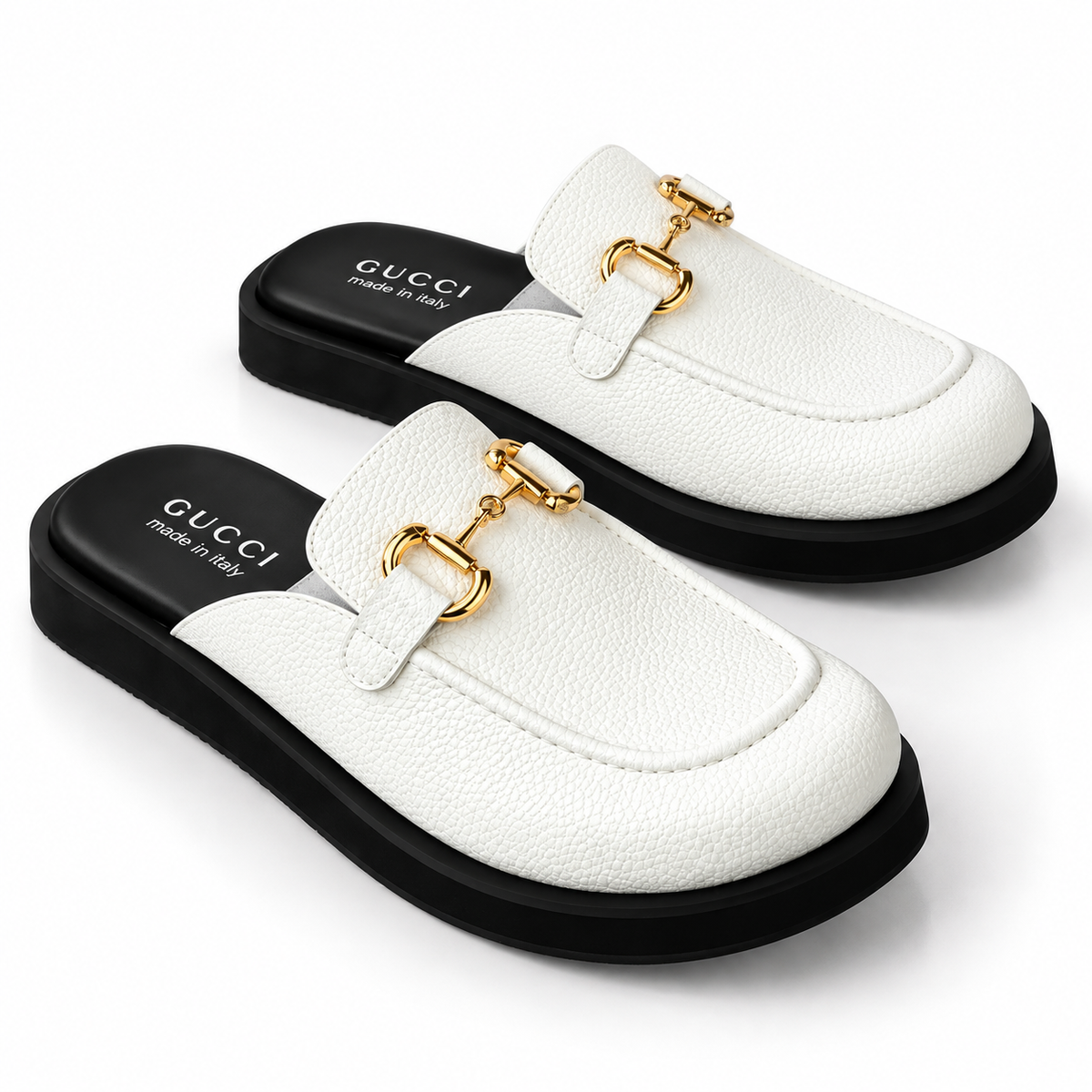 G Horsebit Mule en cuir blanc