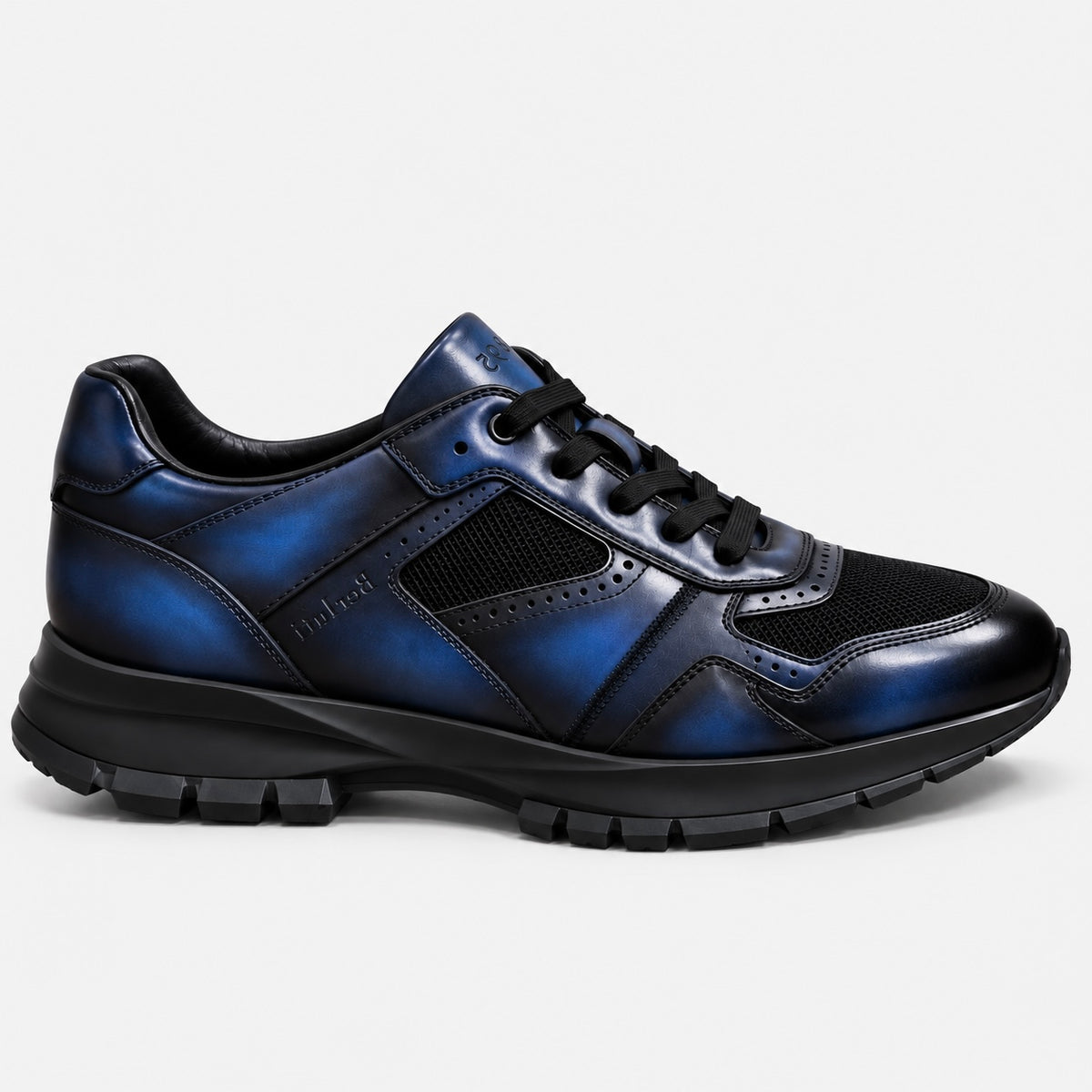 Sneaker Bleu cuir/maille- semelle noir