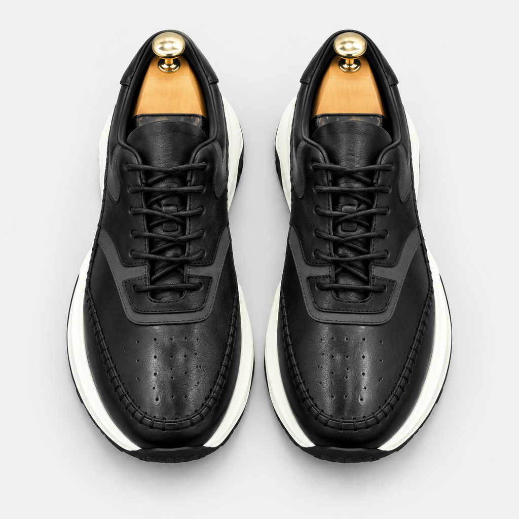 Sneaker cuir noir surpiqué