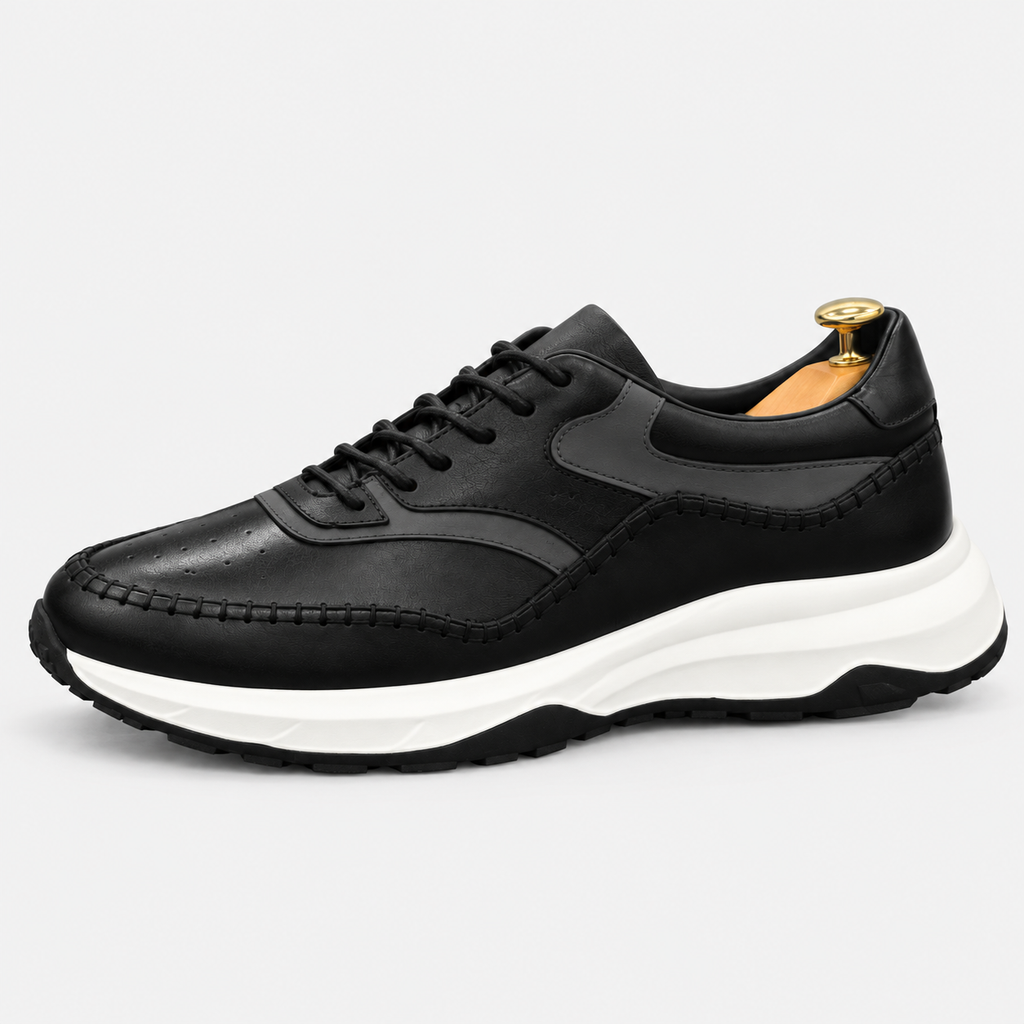 Sneaker cuir noir surpiqué