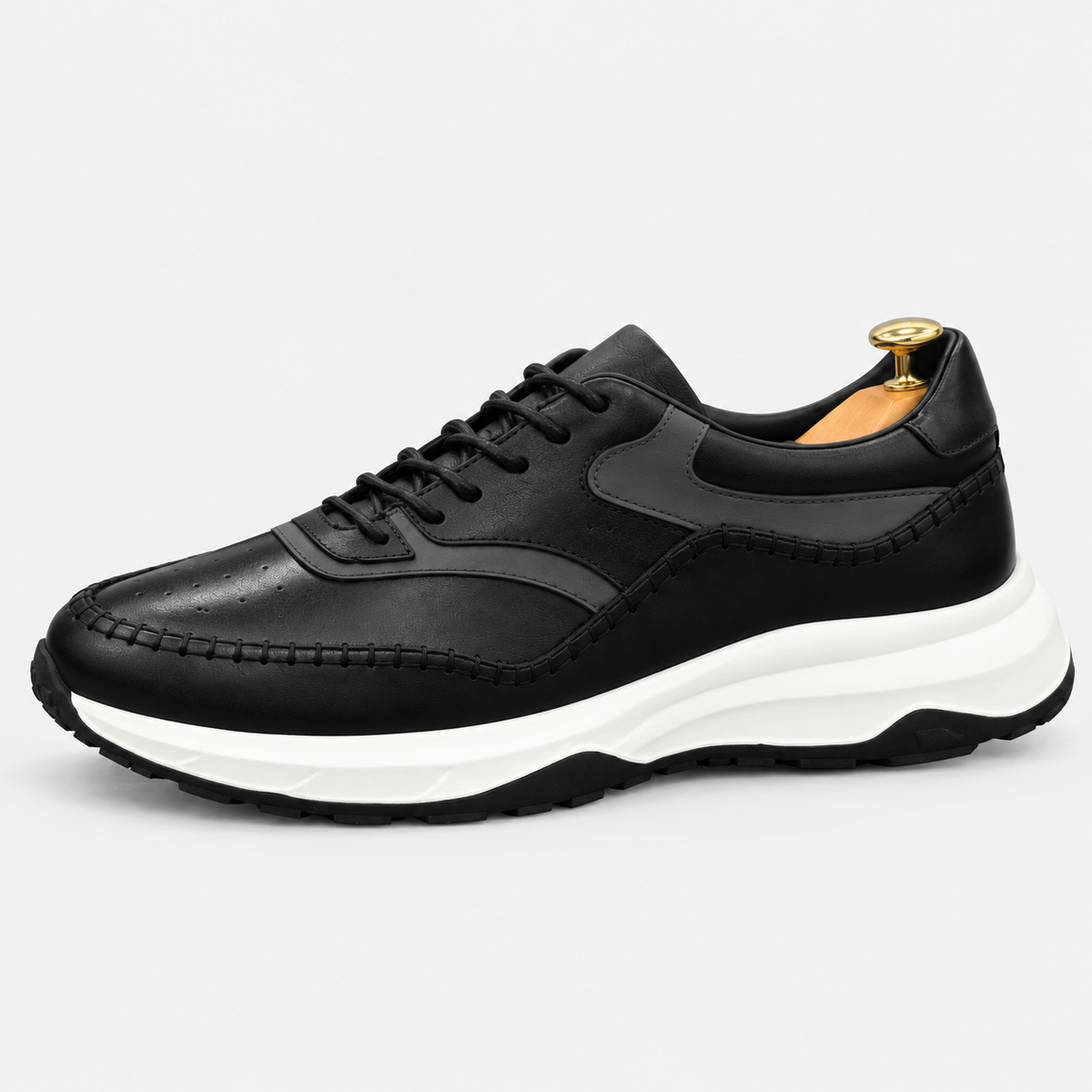 Sneaker cuir noir surpiqué