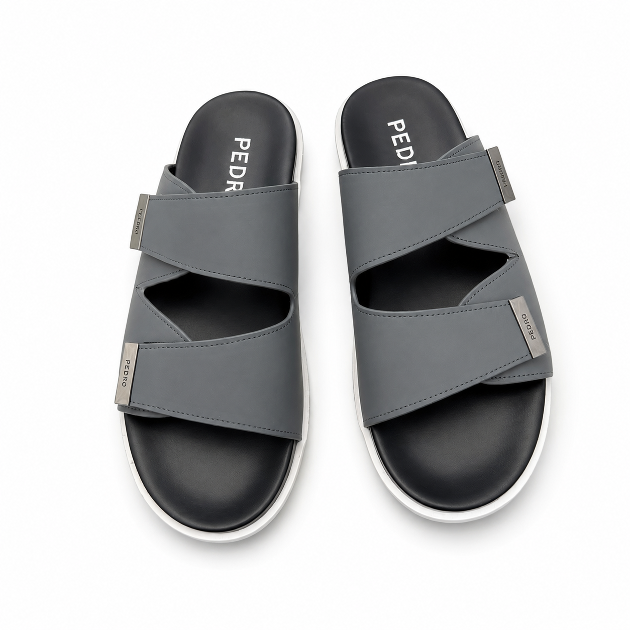 Mules Homme à Bandes Croisées Gris-Noir
