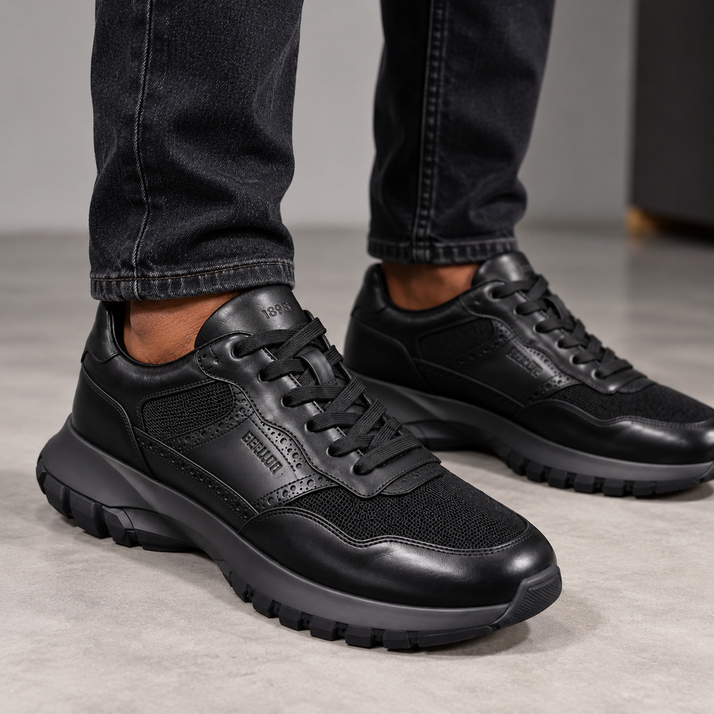 Sneaker Noir cuir/maille semelle noire