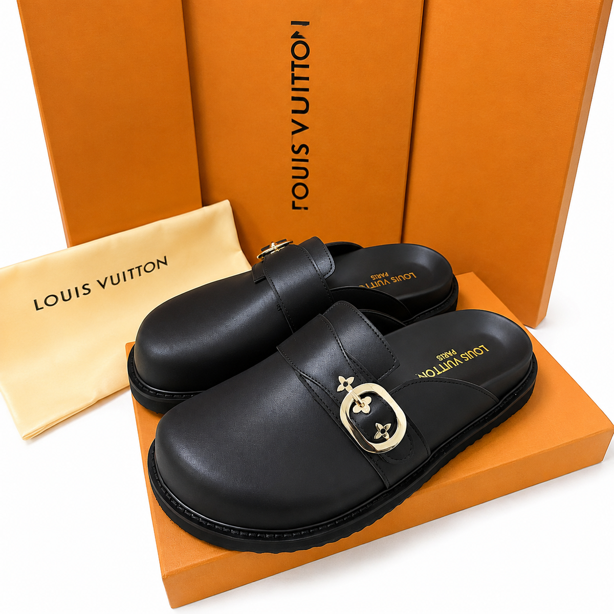 Babouche LV Noir (motif métal)