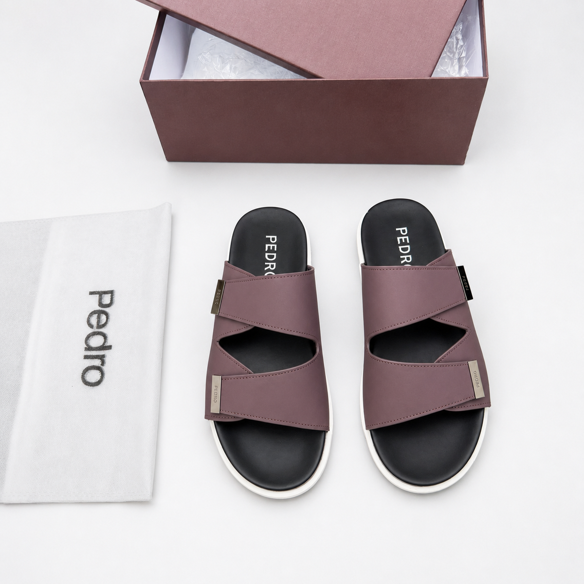 Mules Homme à Bandes Croisées Marron foncé