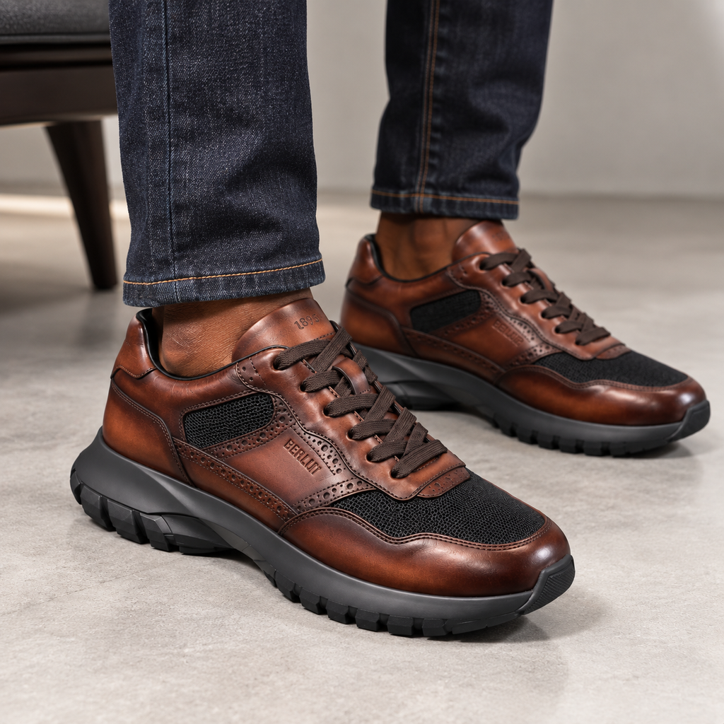 Sneaker Marron cuir/maille semelle noire