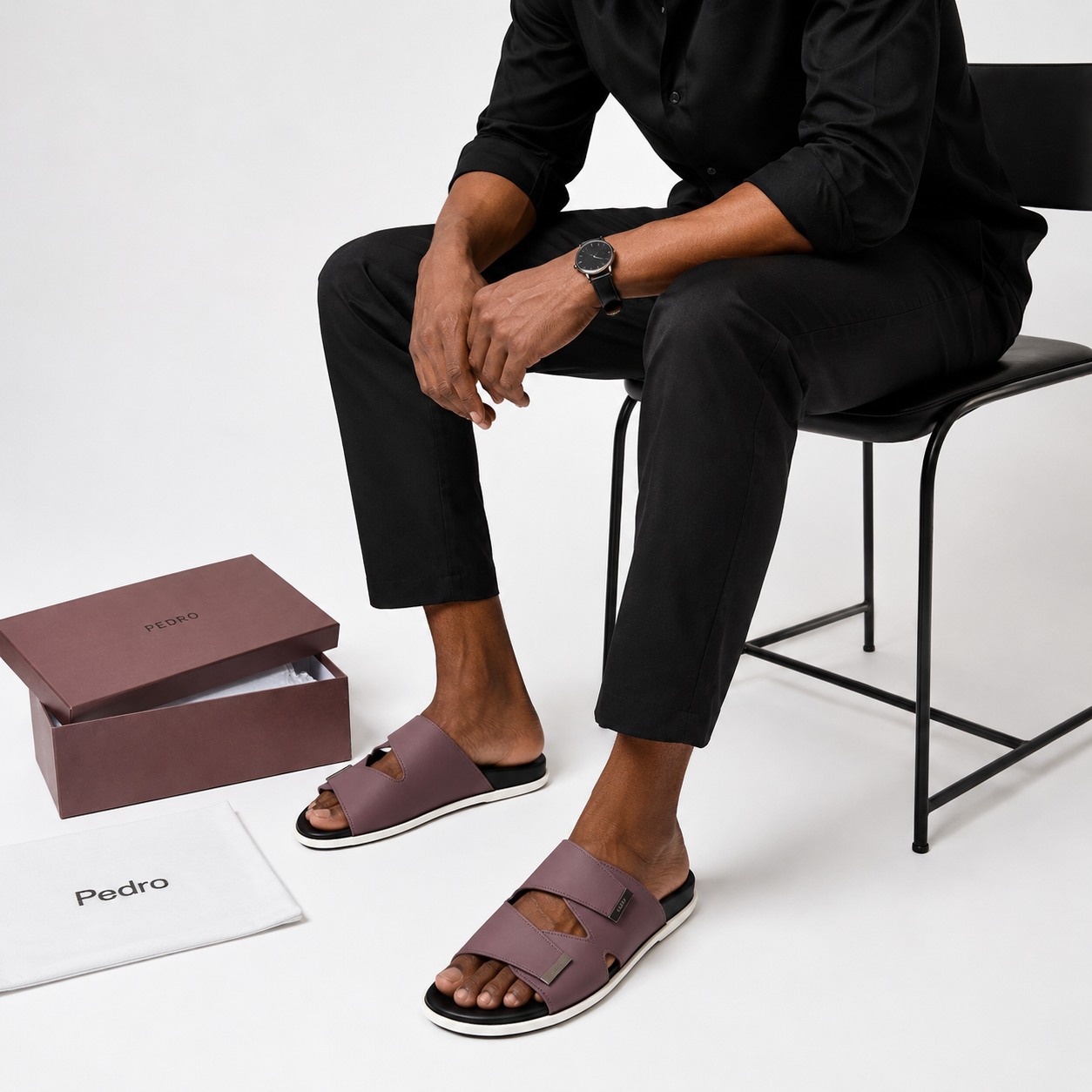 Mules Homme à Bandes Croisées Marron foncé