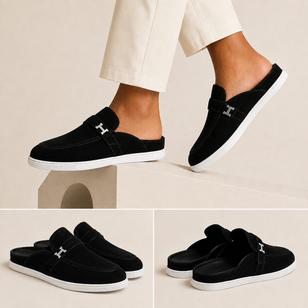 Babouche H daim noir