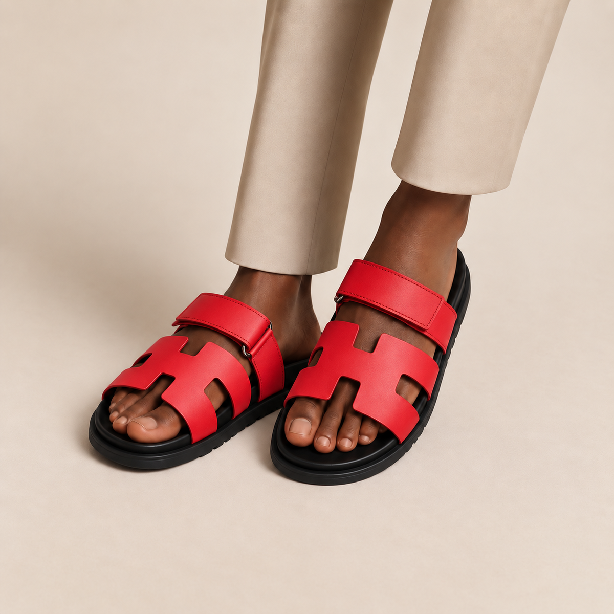 Sandales Hermes chype (Rouge/noir)