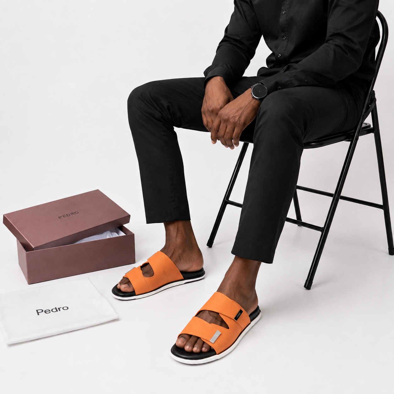 Mules Homme à Bandes Croisées Orange
