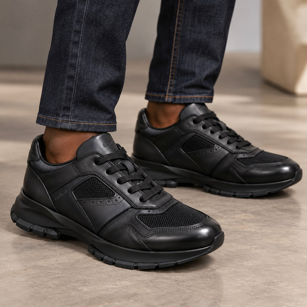 Sneaker Gris cuir/maille semelle noire