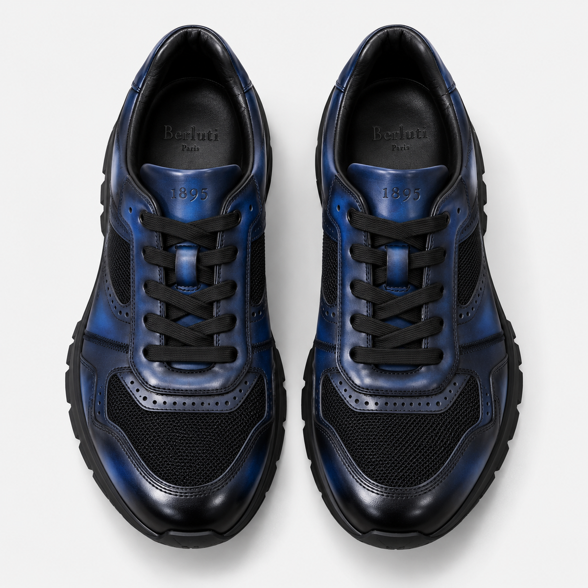 Sneaker Bleu cuir/maille- semelle noir