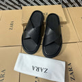 Mules en Cuir Minimalistes Croisé - Noir