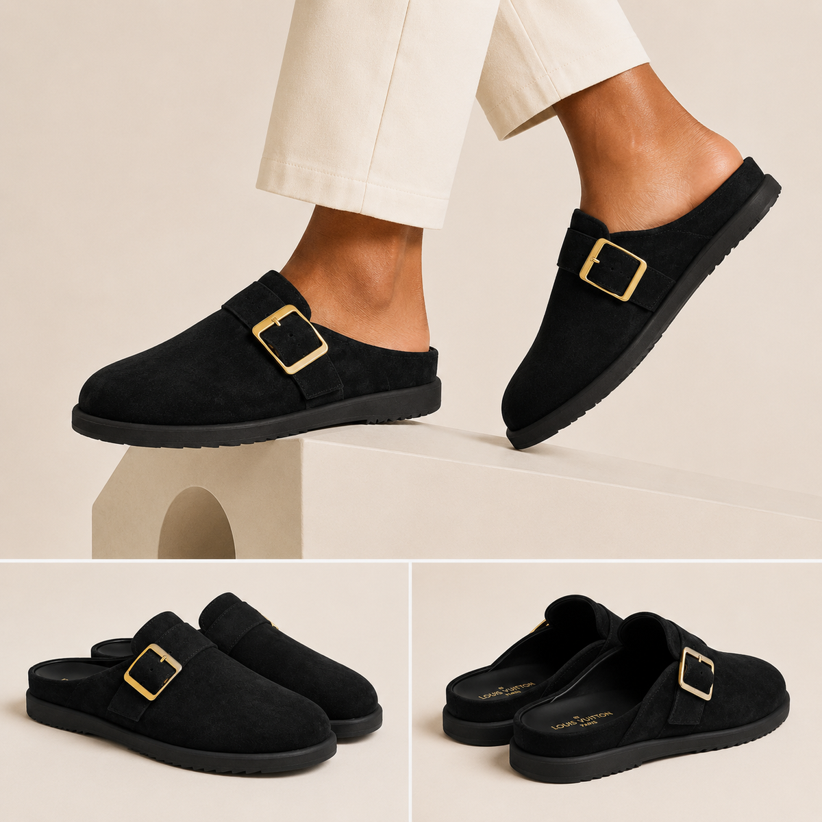 Babouche LV daim noir