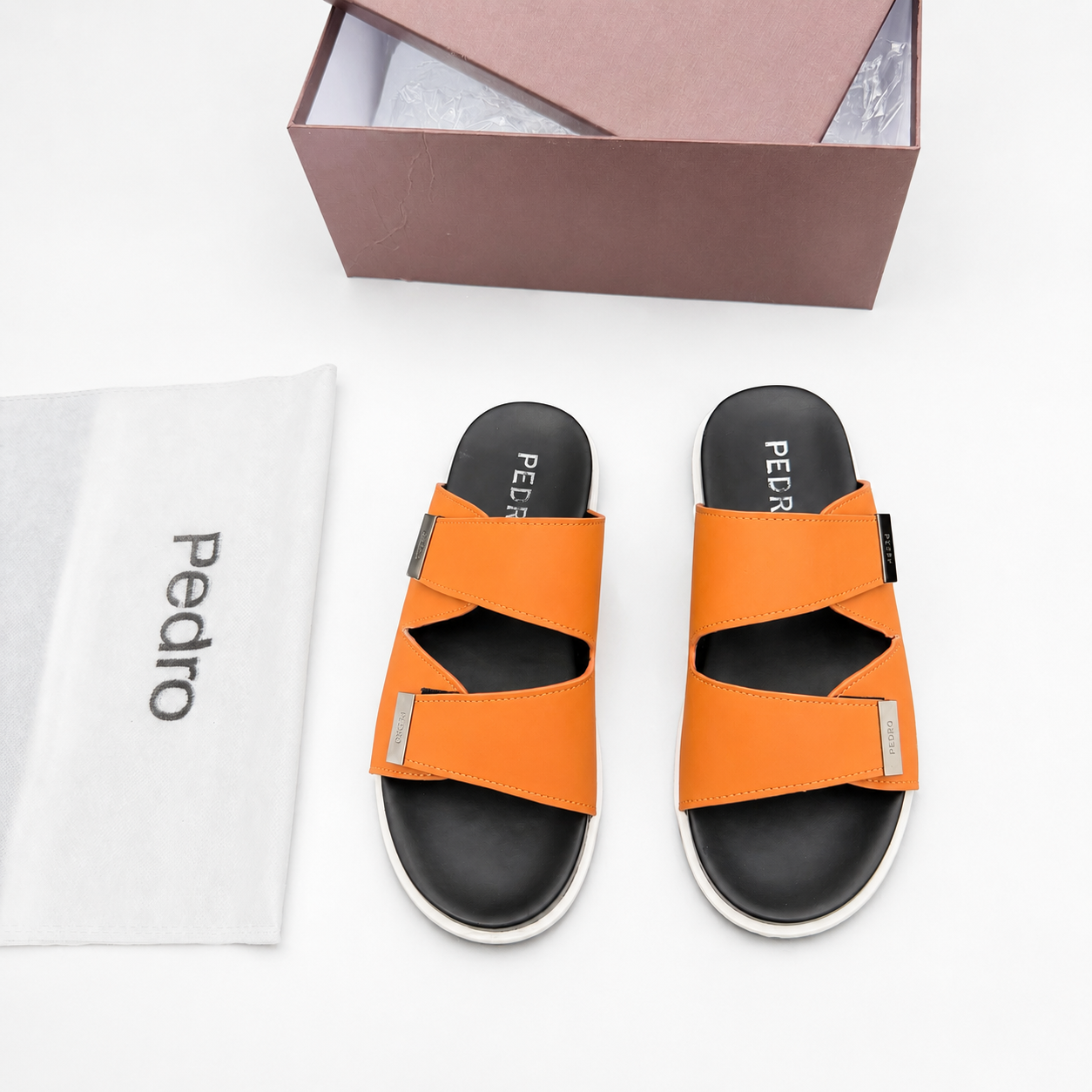 Mules Homme à Bandes Croisées Orange