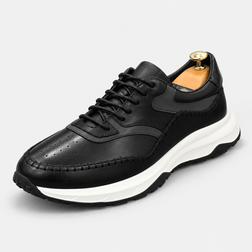 Sneaker cuir noir surpiqué