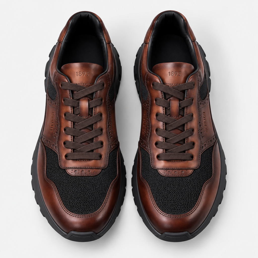 Sneaker Marron cuir/maille semelle noire