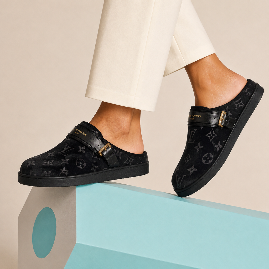 Babouche LV noir (daim)