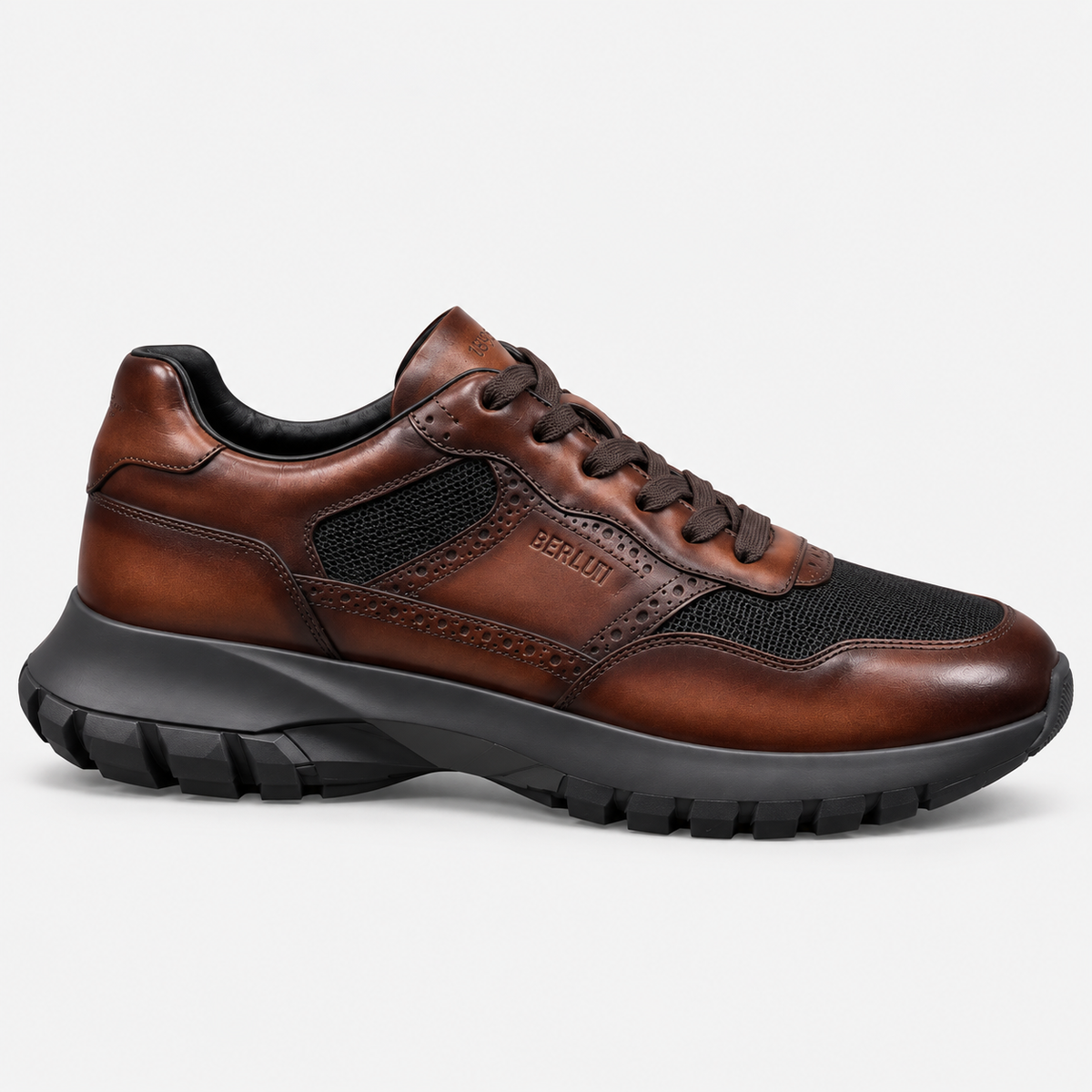 Sneaker Marron cuir/maille semelle noire