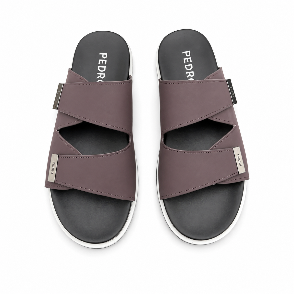 Mules Homme à Bandes Croisées Marron foncé