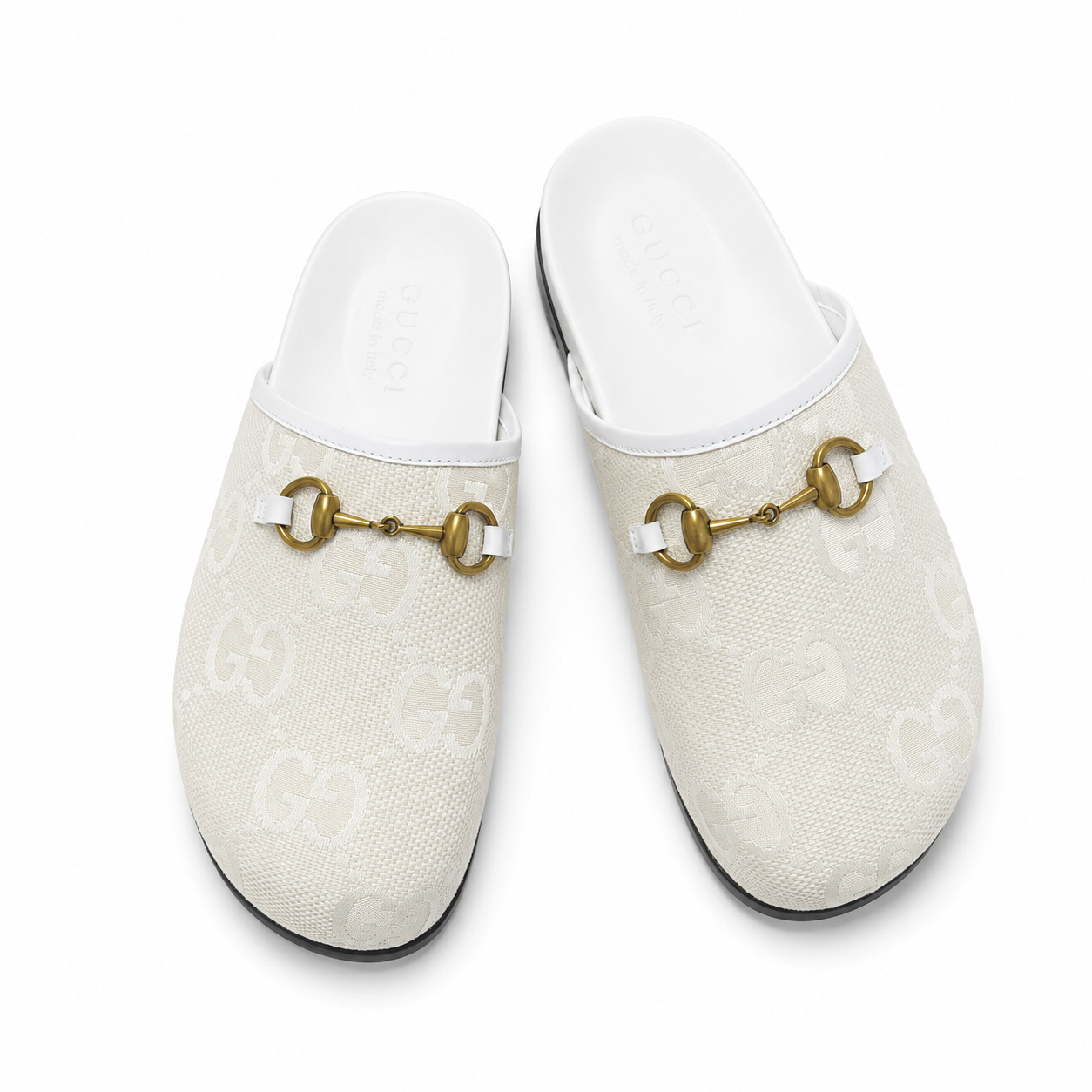 Mules Plates à détail Mors en Toile Monogramme GG Blanc / Ivoire