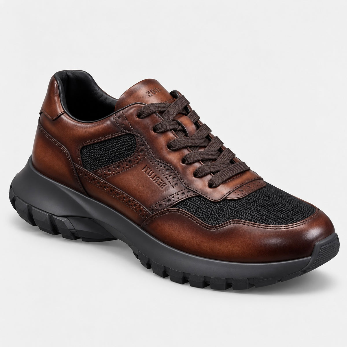 Sneaker Marron cuir/maille semelle noire
