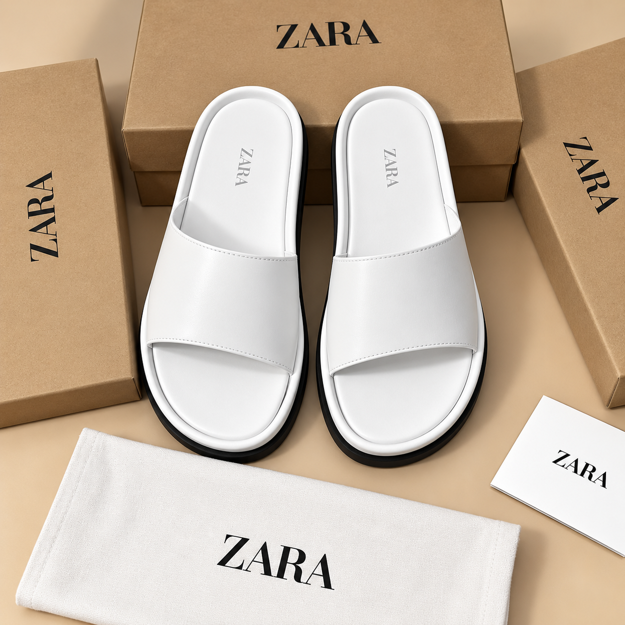 Mules Claquettes en Cuir Minimalistes- Blanc