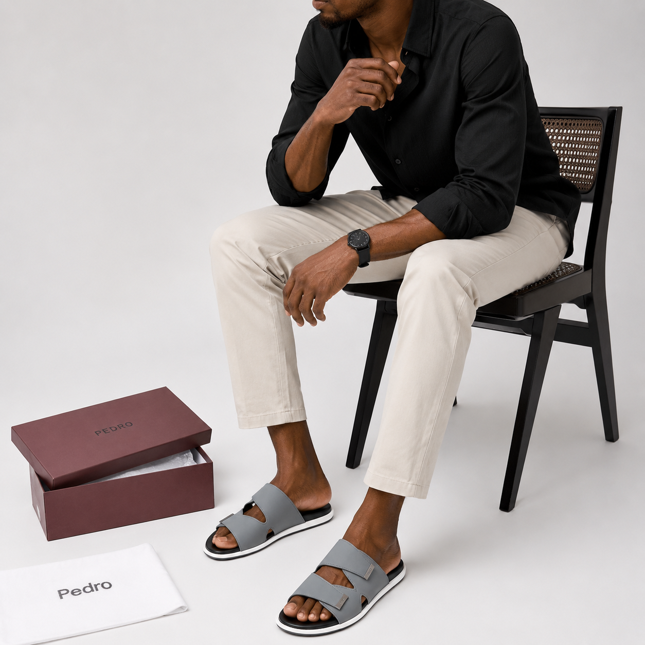 Mules Homme à Bandes Croisées Gris-Noir