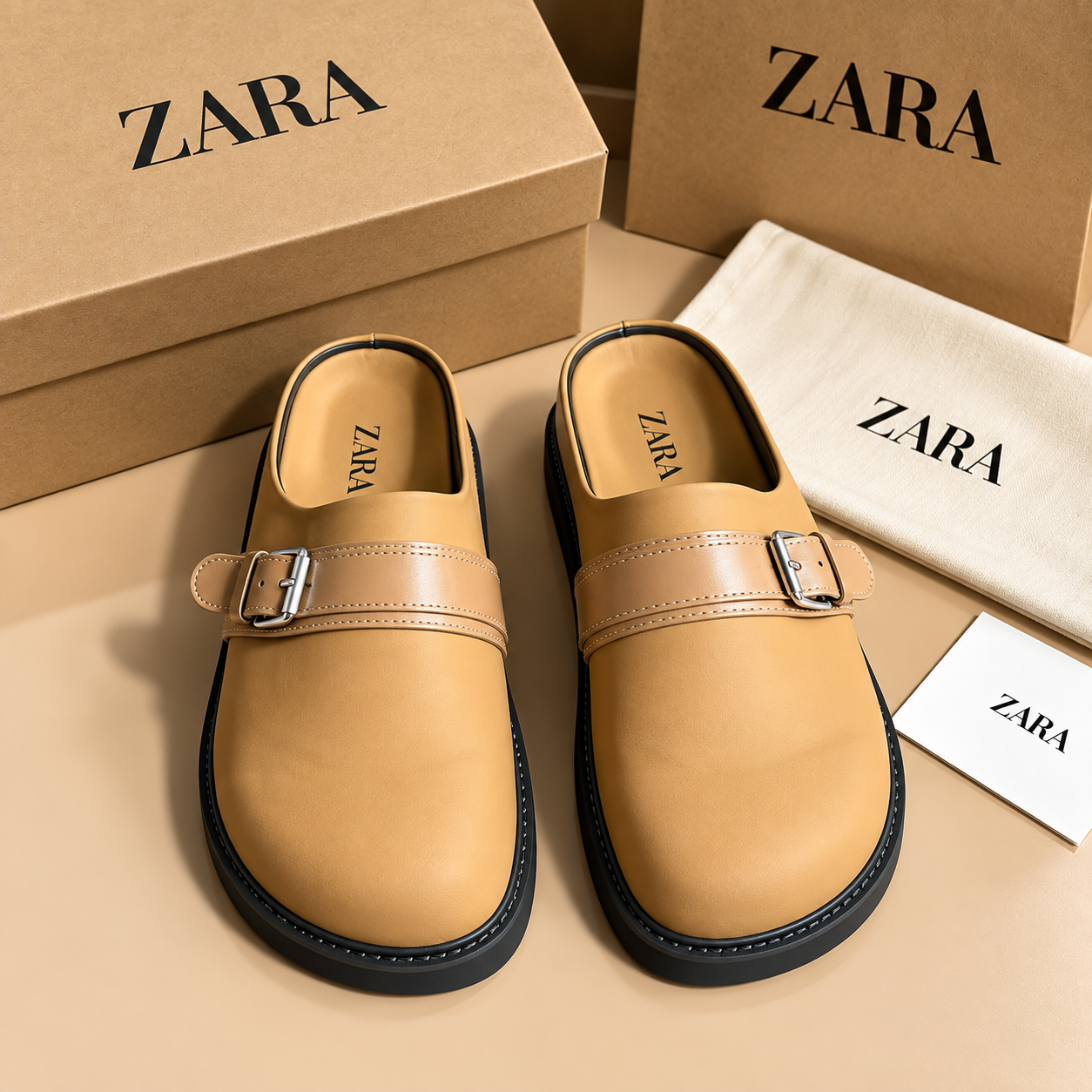 Mule ZARA Élégance à Boucle (Marron-clair)