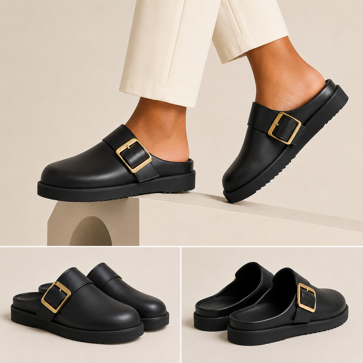 Babouche LV cuir noir